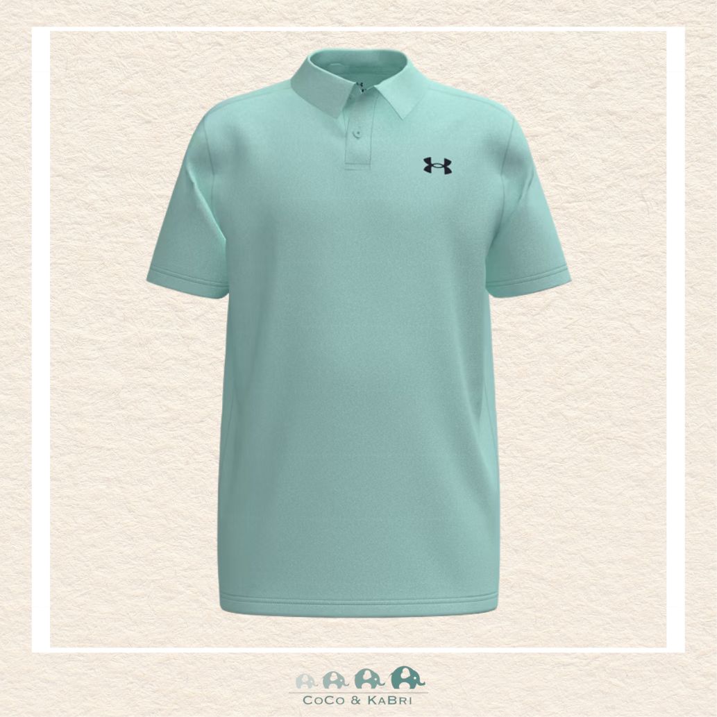 Under Armour youth boys' Matchplay polo in vibrant Refresh Mint, featuring a professional three-button placket, a structured performance collar, and a clean athletic silhouette | Canada