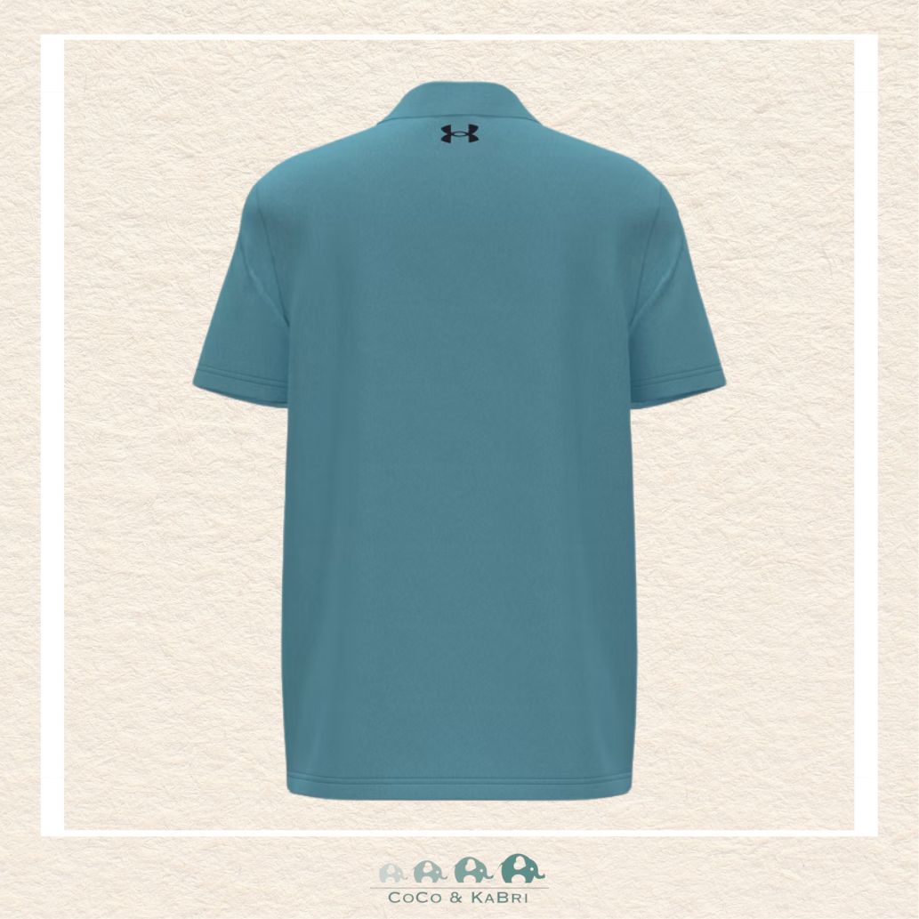 Back view of the Blue Haze Matchplay polo showing the tailored fit and the lightweight HeatGear® fabric designed for a polished and breathable athletic drape | Canada