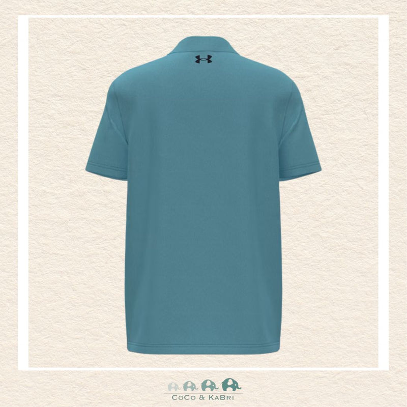 Back view of the Blue Haze Matchplay polo showing the tailored fit and the lightweight HeatGear® fabric designed for a polished and breathable athletic drape | Canada