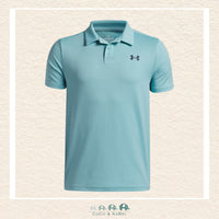 Under Armour youth boys' Matchplay polo in soft Blue Haze, featuring a professional three-button placket, a structured performance collar, and a clean, solid athletic silhouette | Canada