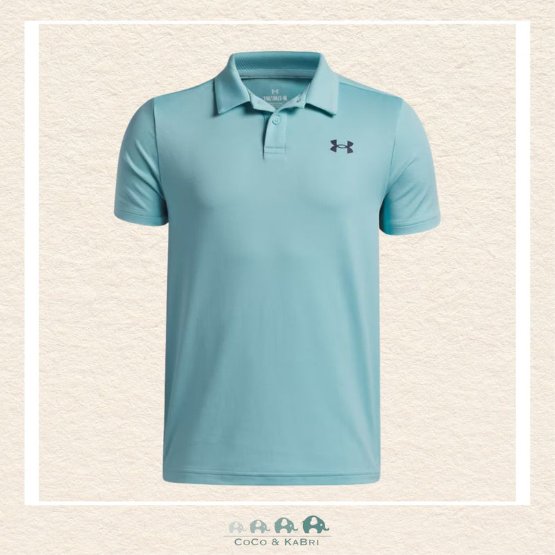 Under Armour youth boys' Matchplay polo in soft Blue Haze, featuring a professional three-button placket, a structured performance collar, and a clean, solid athletic silhouette | Canada