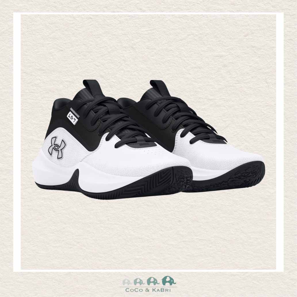 Under Armour Pre - School UA Lockdown 7 Basketball Shoes - White/Black (O1 - 158), CoCo & KaBri Children's Boutique