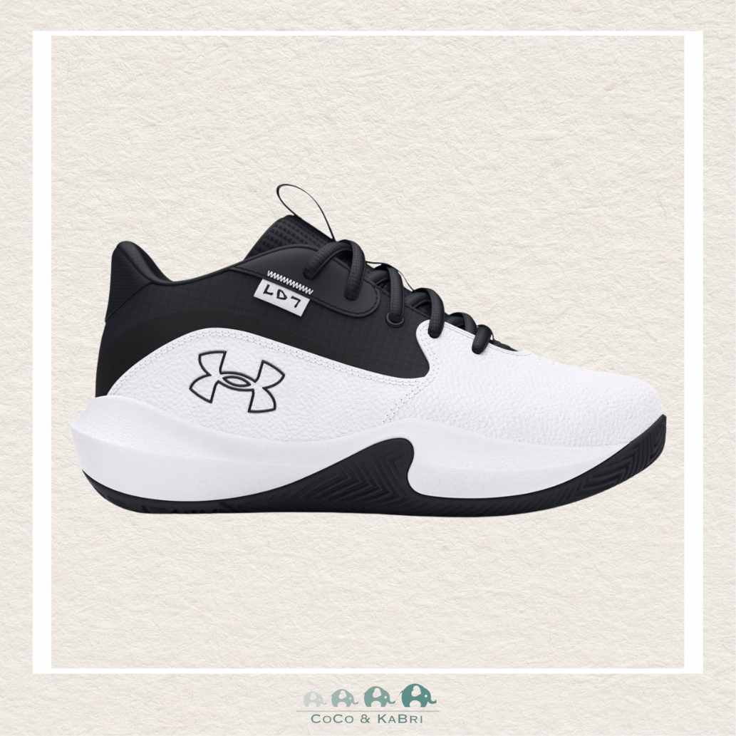 Under Armour Pre - School UA Lockdown 7 Basketball Shoes - White/Black (O1 - 158), CoCo & KaBri Children's Boutique