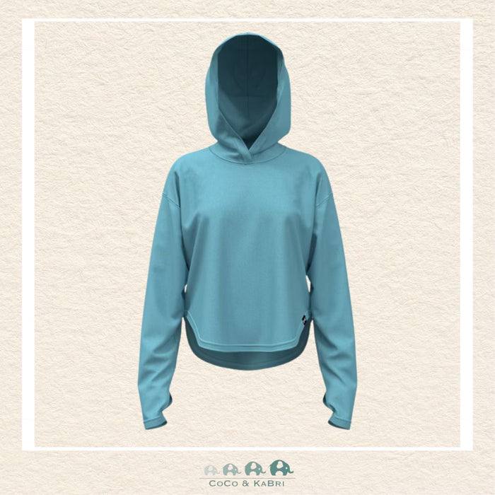 Under Armour youth girls' Rival fleece hoodie in soft Blue Haze, featuring a crossover hood design, a spacious kangaroo front pocket, and a classic ribbed hem | Canada