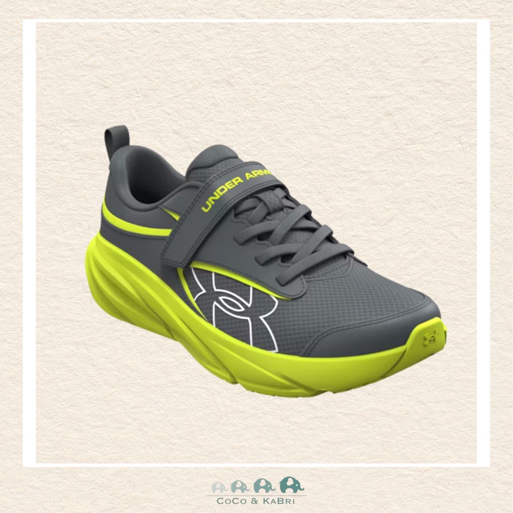 Under Armour Surge 5 AC Boys' Pre-School Running Shoes Gray/Green (M4), CoCo & KaBri Children's Boutique, Brooks Alberta Canada