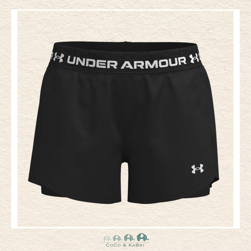 Under Armour youth girls' Tech™ Play Up shorts in classic Black, featuring a lightweight performance construction, a soft elastic waistband, and a modern athletic silhouette | Canada