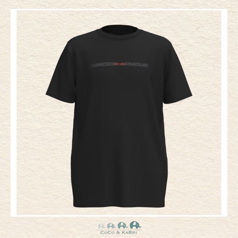 Under Armour youth boys' Wordmark Blur tee in classic Black, featuring a striking high-contrast blurred brand graphic, a comfortable crew neck, and an athletic streamlined fit | Canada