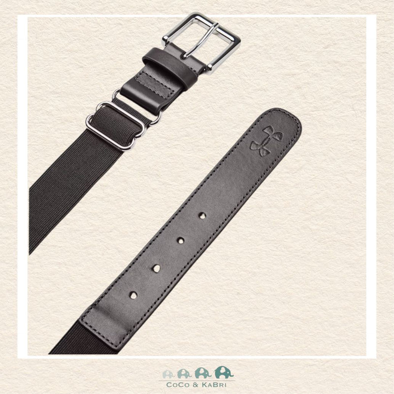 Under Armour youth baseball belt in a versatile charcoal grey, featuring a durable elastic strap and a heavy-duty metal buckle with the UA logo | Canada