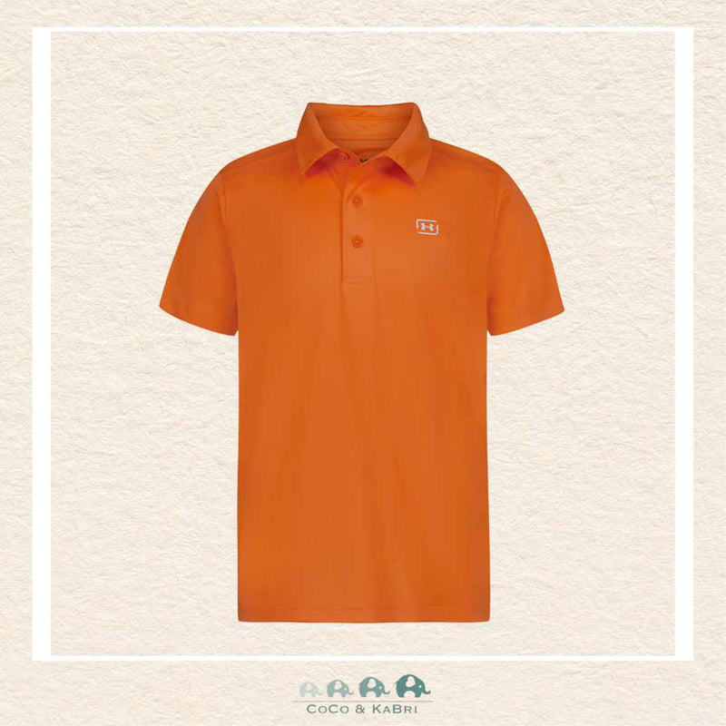 Under Armour youth boys' polo shirt in a vibrant bright orange, featuring a classic two-button placket and the signature UA logo on the chest | Canada