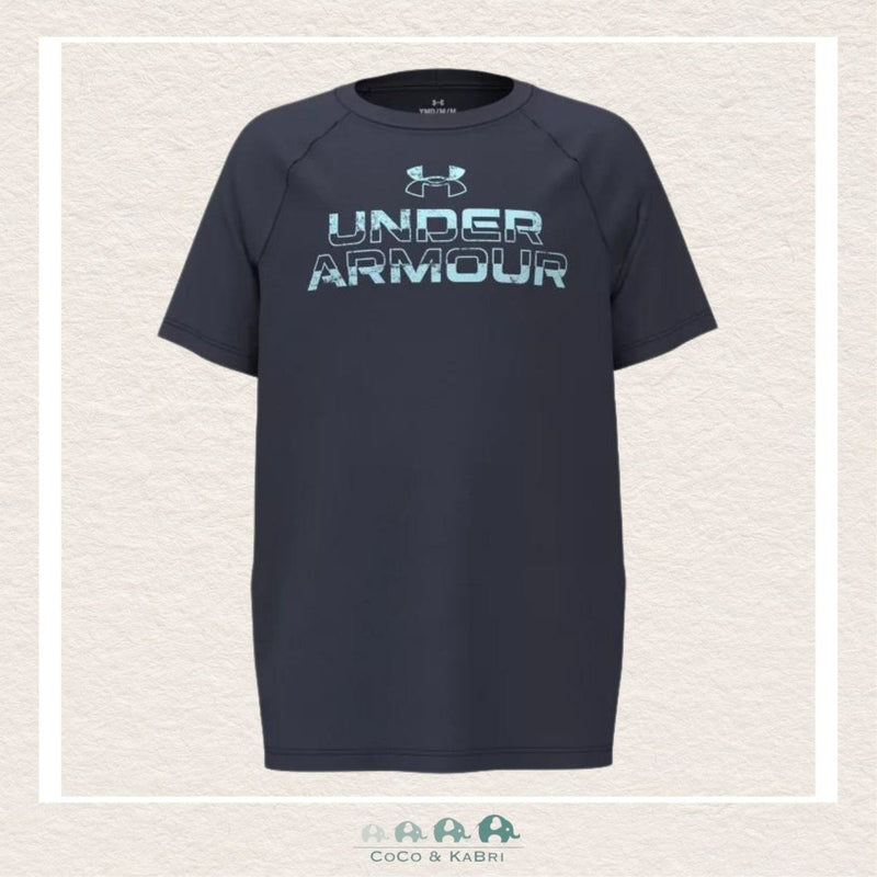 Under Armour Youth Boy's Tech™ Split Wordmark Short Sleeve Midnight Navy, CoCo & KaBri Children's Boutique
