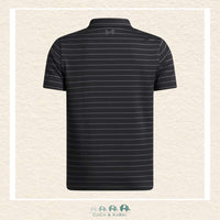 Back view of the black striped Under Armour polo showing the smooth performance drape and lightweight Tech fabric designed for maximum breathability | Canada