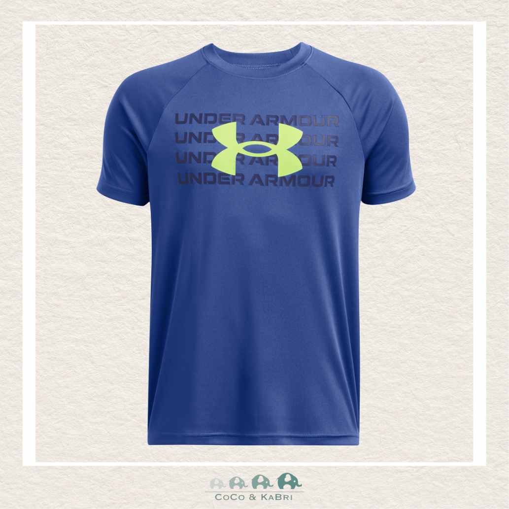 Under Armour Youth Boys' Tech™ Wordmark Logo Short Sleeve Top - Blue, CoCo & KaBri Children's Boutique