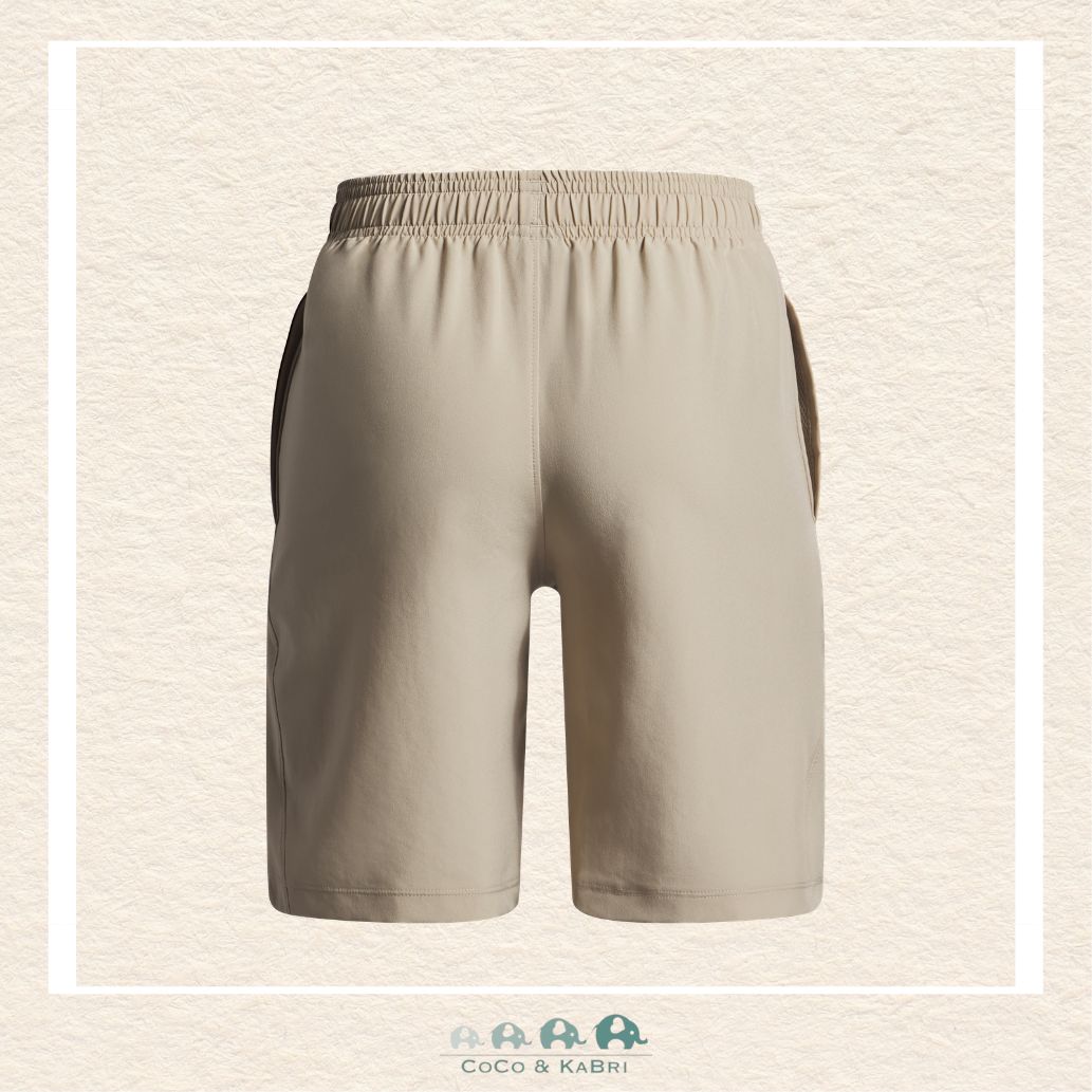 Back view of the brown Under Armour woven shorts showing the clean athletic cut and lightweight, durable fabric designed for high-intensity activity | Canada