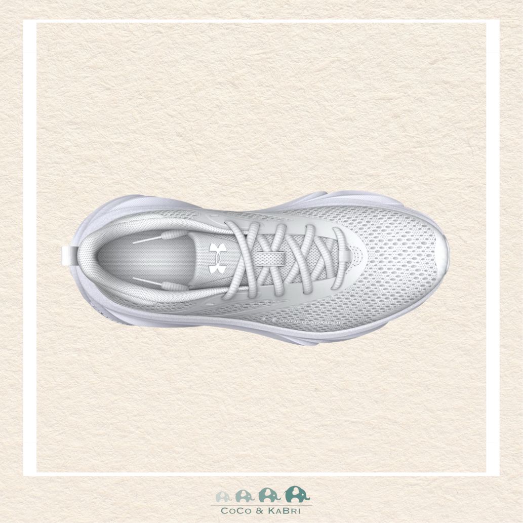 Under Armour grade school girls' Rogue running shoes in a modern Halo Gray, featuring a lightweight, breathable engineered mesh upper and a streamlined athletic silhouette | Canada