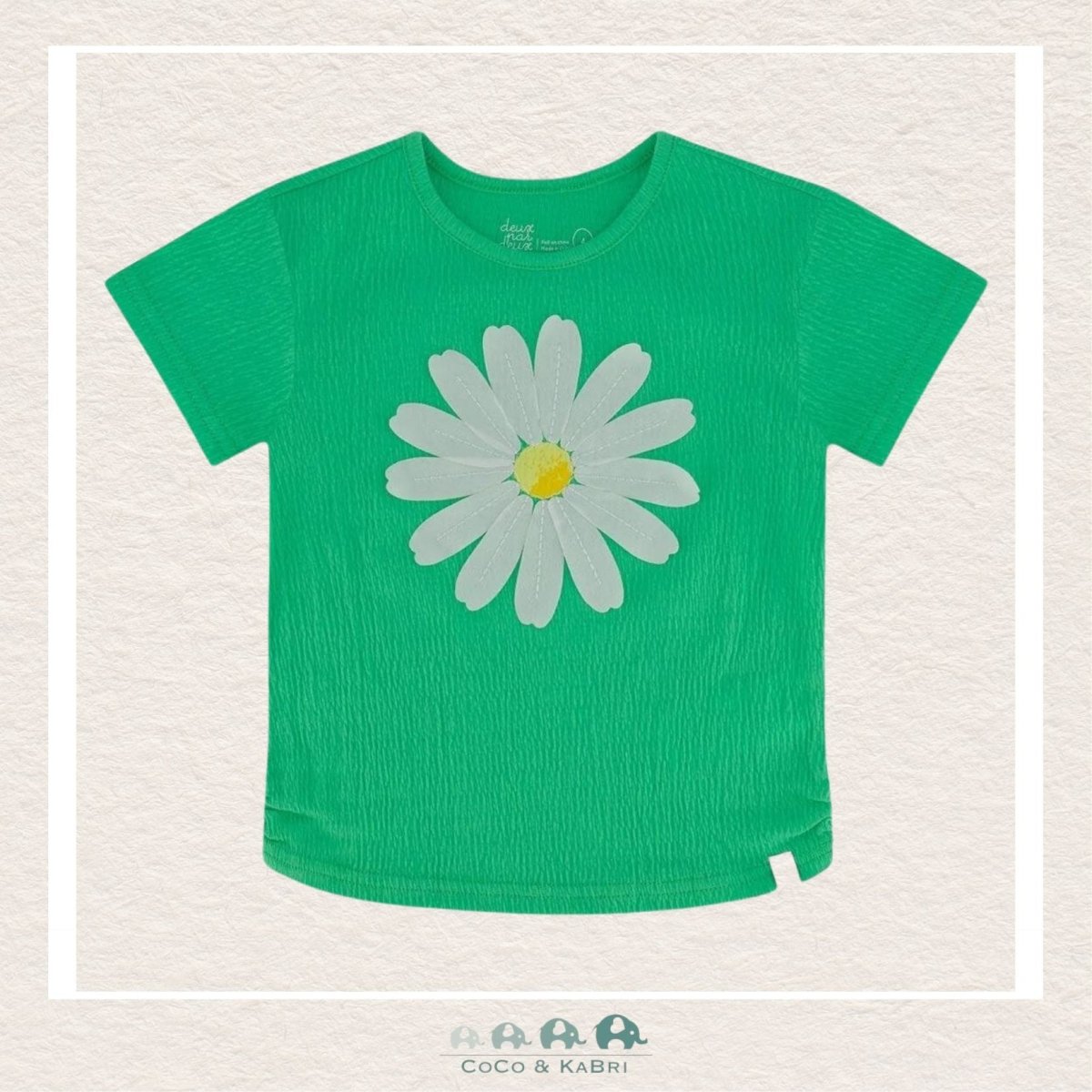 Deux Par Deux Green Crinkle Jersey Top With Flower, CoCo & KaBri Children's Boutique