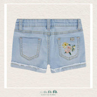 Deux Par Deux: Light Blue Denim Shorts with Embroidery, CoCo & KaBri Children's Boutique