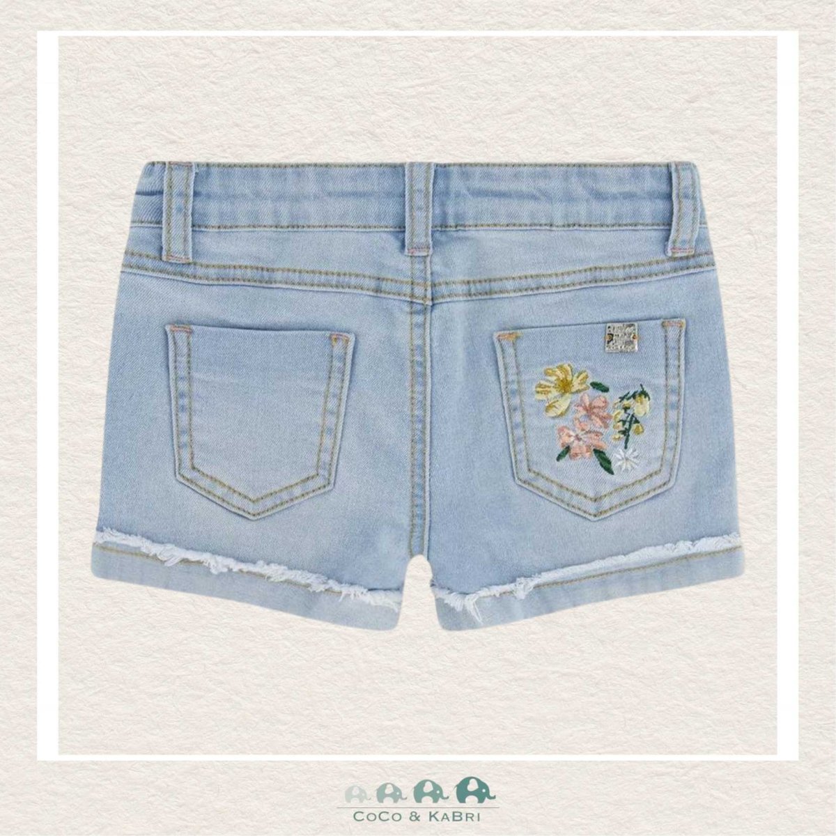 Deux Par Deux: Light Blue Denim Shorts with Embroidery, CoCo & KaBri Children's Boutique