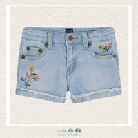 Deux Par Deux: Light Blue Denim Shorts with Embroidery, CoCo & KaBri Children's Boutique