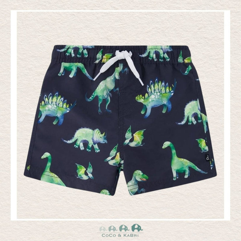 Deux Par Deux: Mid-Thigh Boardshort Grey Printed Dinosaurs, CoCo & KaBri Children's Boutique