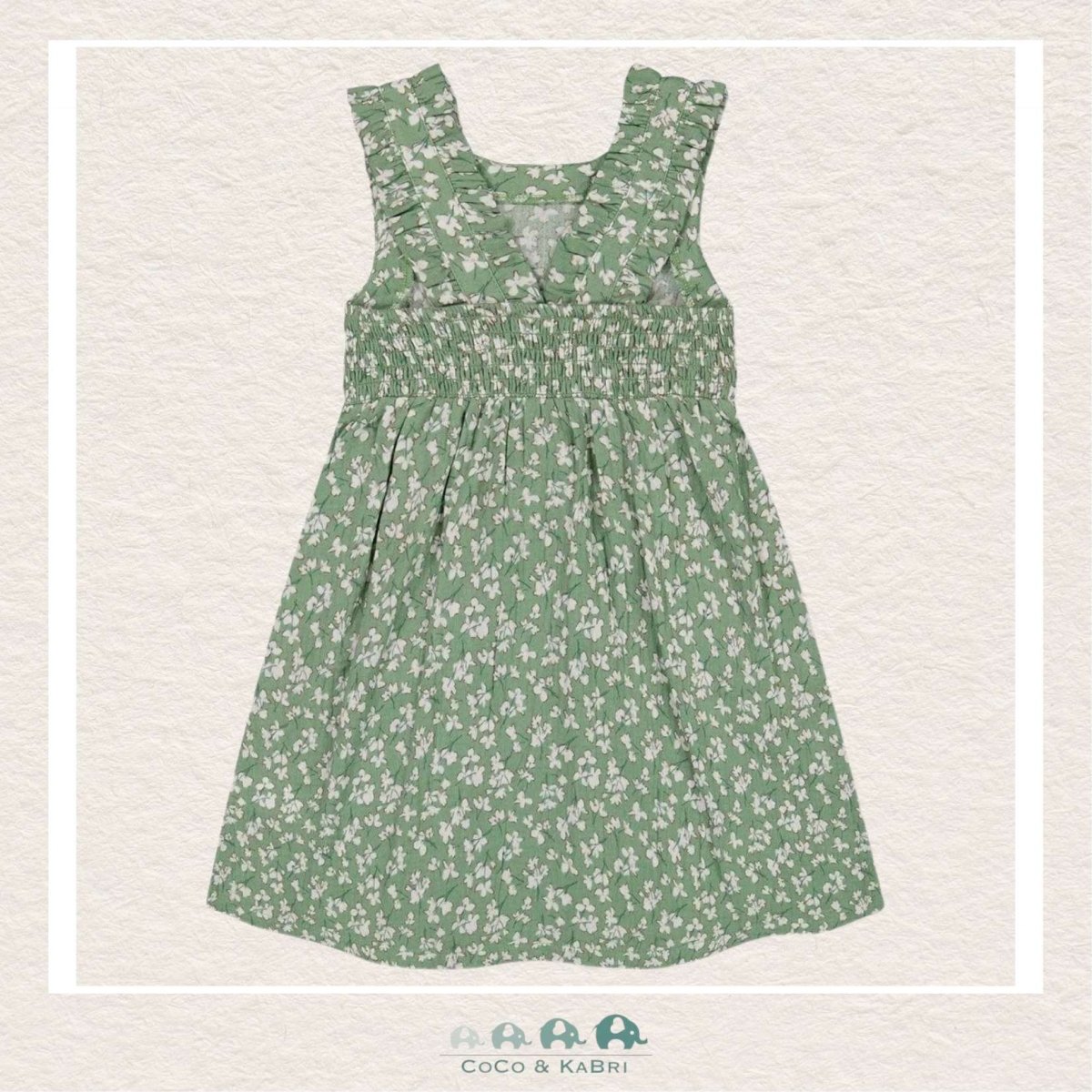 Deux Par Deux: Sleeveless Green Muslin Flower Print Dress, CoCo & KaBri Children's Boutique