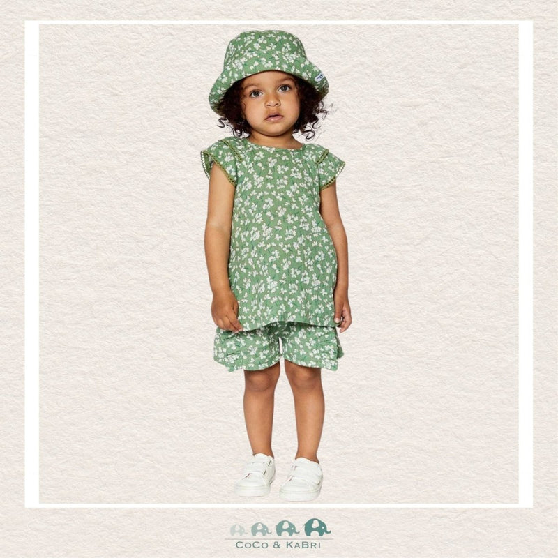 Deux Par Deux: Two Piece Muslin Blouse & Short Set - Green Flower Print, CoCo & KaBri Children's Boutique