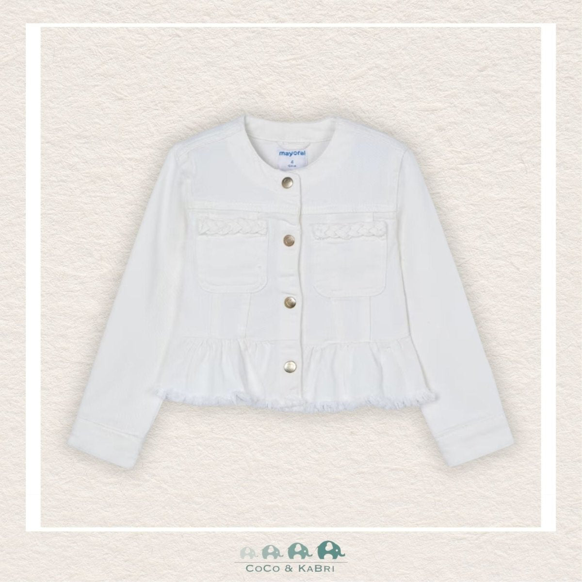Mayoral: Girls White Denim Jacket, CoCo & KaBri Children's Boutique