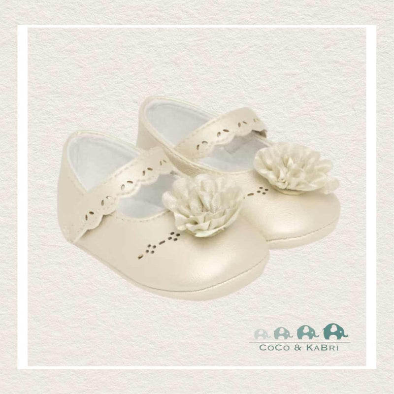 Mayoral: Mary Jane Newborn Shoes with Flower - Champagne - CoCo & KaBri