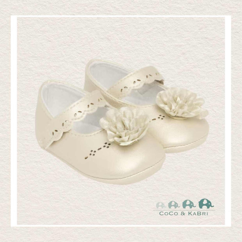 Mayoral: Mary Jane Newborn Shoes with Flower - Champagne (M2-32), CoCo & KaBri Children's Boutique