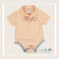 Me & Henry: Helford Short Sleeve Diaper Shirt - Peach Grid, CoCo & KaBri Children's Boutique