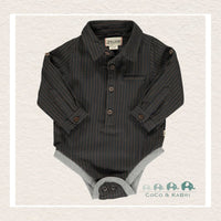 Me & Henry: Jasper Baby Boy Woven Diaper Shirt - Navy/Grey Stripe
