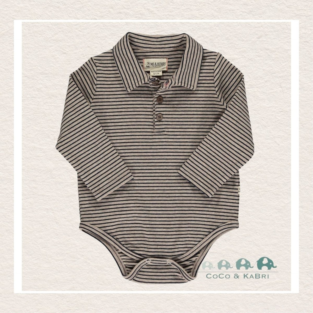 Me & Henry: Seymour Baby Boy Polo Diaper Shirt - Black/Beige Stripe
