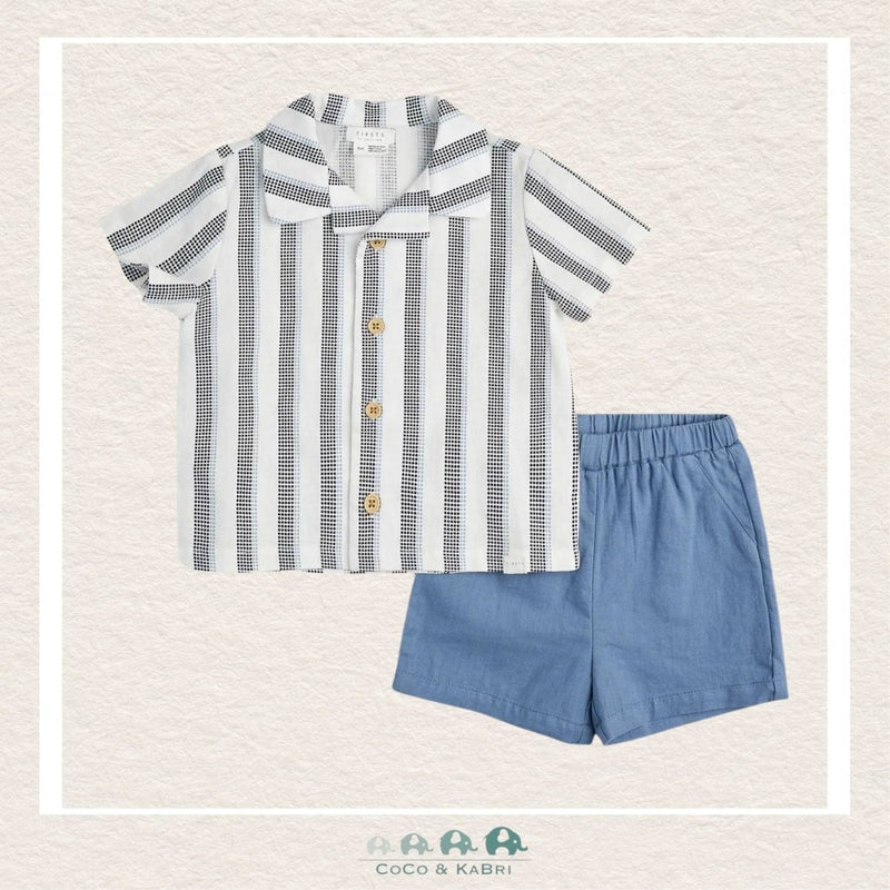 Petit Lem Dress Blue Striped Crosshatch Linen Set, CoCo & KaBri Children's Boutique