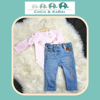 Sourismini: Baby Girl Embroirdered Denim Pants with ice cream diaper shirt