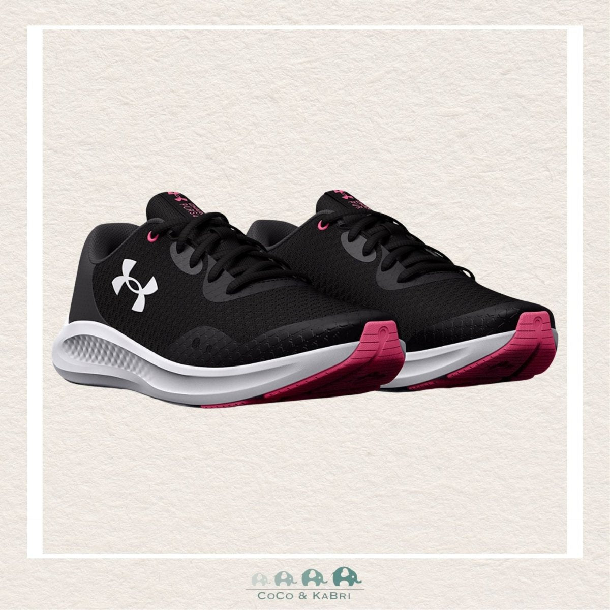 Under Armour Girls' Grade School Charged Pursuit 3 Running Shoes Black/Pink (M-Top-89), CoCo & KaBri Children's Boutique